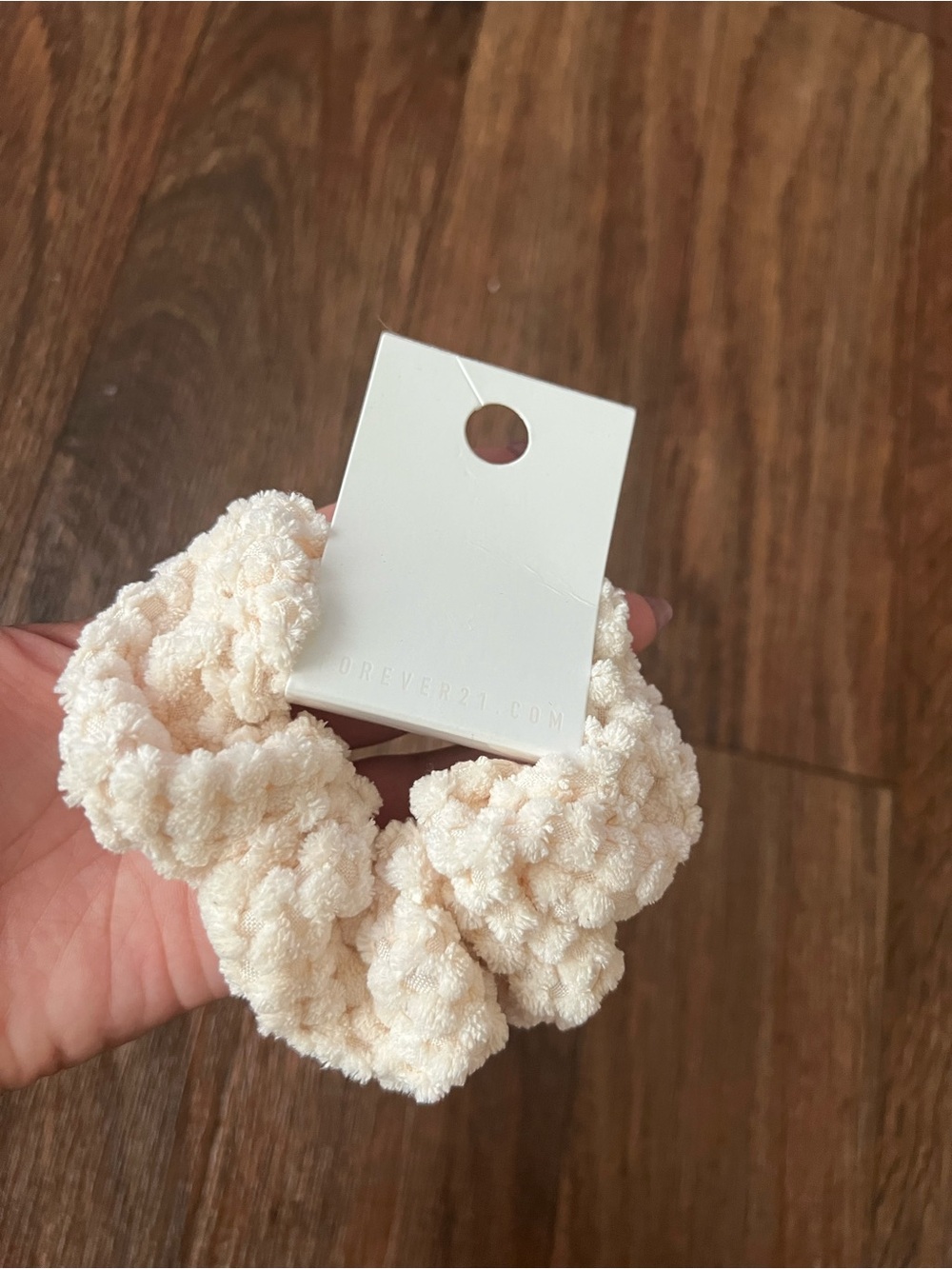 Forever 21 White Textured Plush Scrunchie